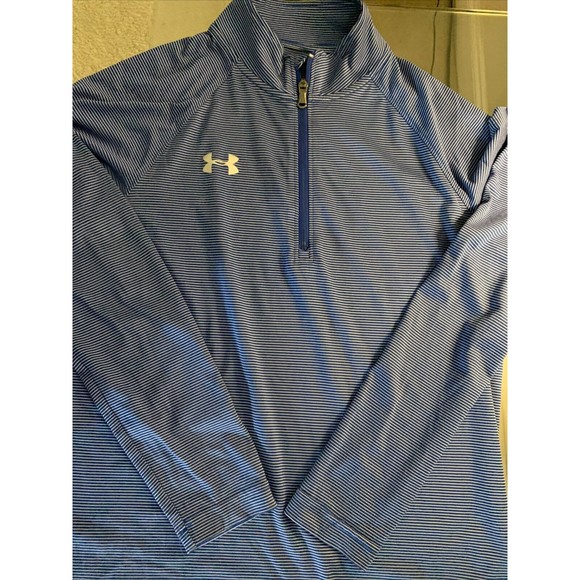 Under Armour Womens S Top Loose Heat Gear 3/4 Zip Blue Stripe Long Sleeve Active - Picture 10 of 12